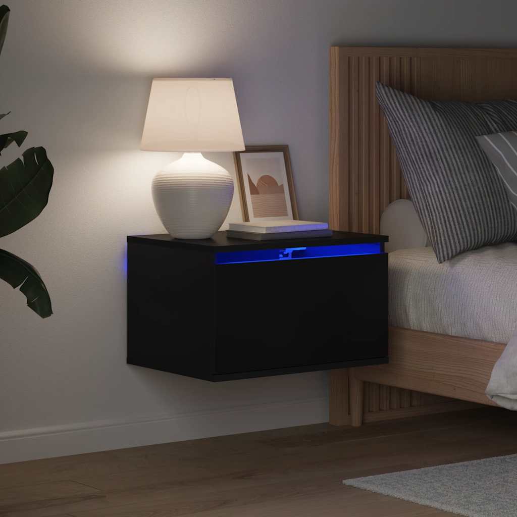 Comodino a Parete con Luci LED Nero