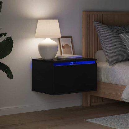 Comodino a Parete con Luci LED Nero