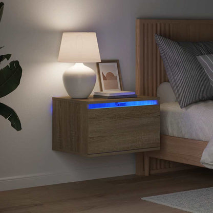 Comodino a Parete con luci LED Rovere Sonoma
