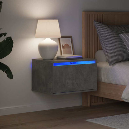 Comodini a Parete con Luci LED 2 pz Grigio Cemento