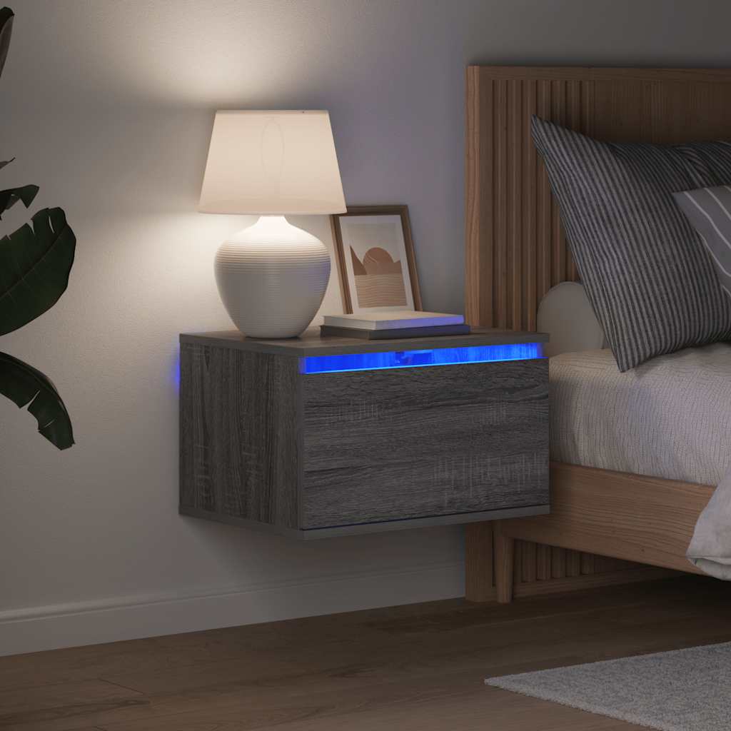 Comodini a Parete con luci LED 2 pz Grigio Sonoma