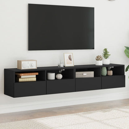Mobili TV a Parete 2 pz Neri 80x30x30 cm in Legno Multistrato