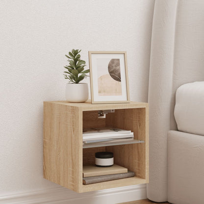 Mobile TV a Parete con Luci LED Rovere Sonoma 30x28,5x30 cm
