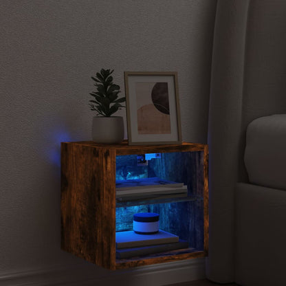 Mobile TV a Parete con Luci LED Rovere Fumo 30x28,5x30 cm