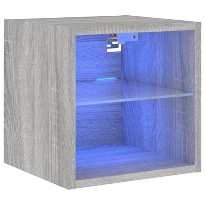Mobile TV a Parete con Luci LED Grigio Sonoma 30x28,5x30 cm