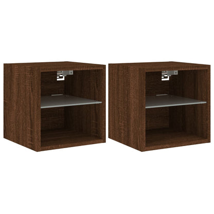 Mobili TV a Parete con Luci LED 2pz Rovere Marrone 30x28,5x30cm