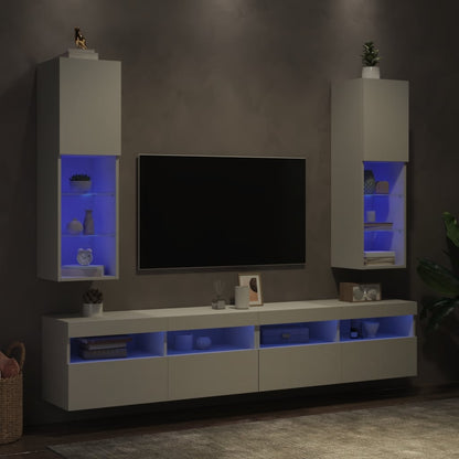 Mobili Porta TV con Luci LED 2 pz Bianchi 30,5x30x102 cm