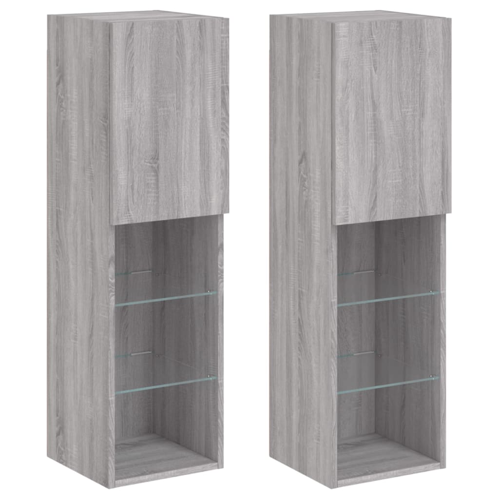 Mobili TV con Luci LED 2pz Grigio Sonoma 30,5x30x102 cm