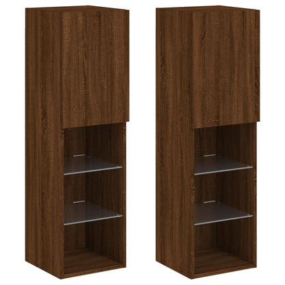 Mobili Porta TV con Luci LED 2 pz Rovere Marrone 30,5x30x102 cm
