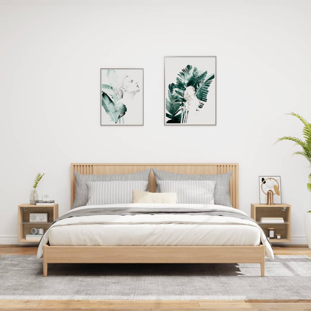 Comodini con Luci LED a Parete 2pz Rovere Sonoma