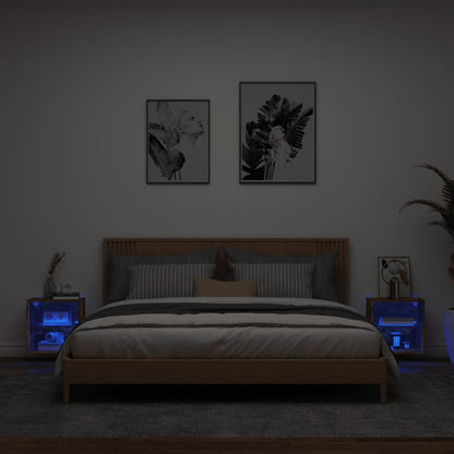 Comodini con Luci LED a Parete 2pz Rovere Fumo
