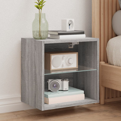 Comodino con Luci LED a Parete Grigio Sonoma