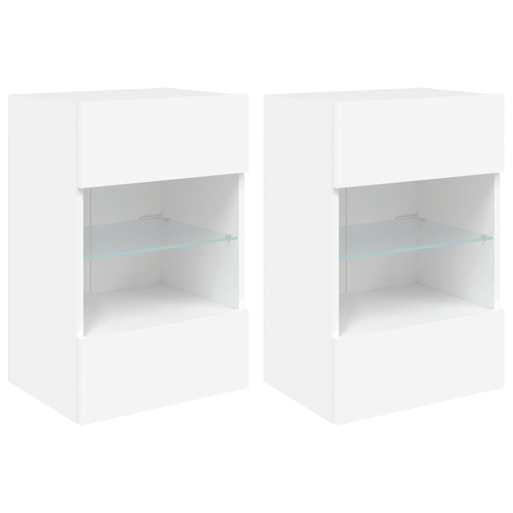 Mobili TV a Parete con Luci LED 2pz Bianchi 40x30x60,5 cm