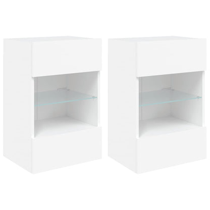Mobili TV a Parete con Luci LED 2pz Bianchi 40x30x60,5 cm