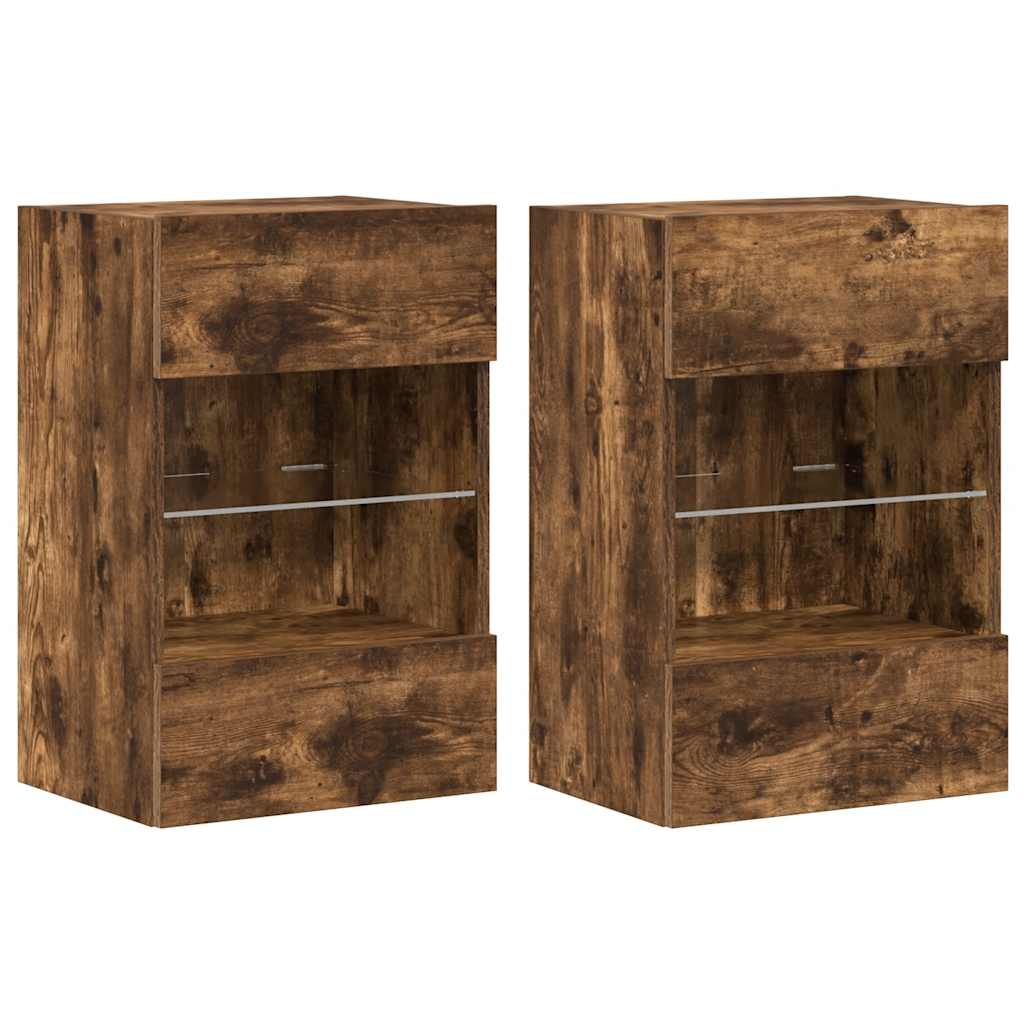 Mobili da parete con luci LED per TV 2pz Rovere Fumo 40x30x60,5 cm