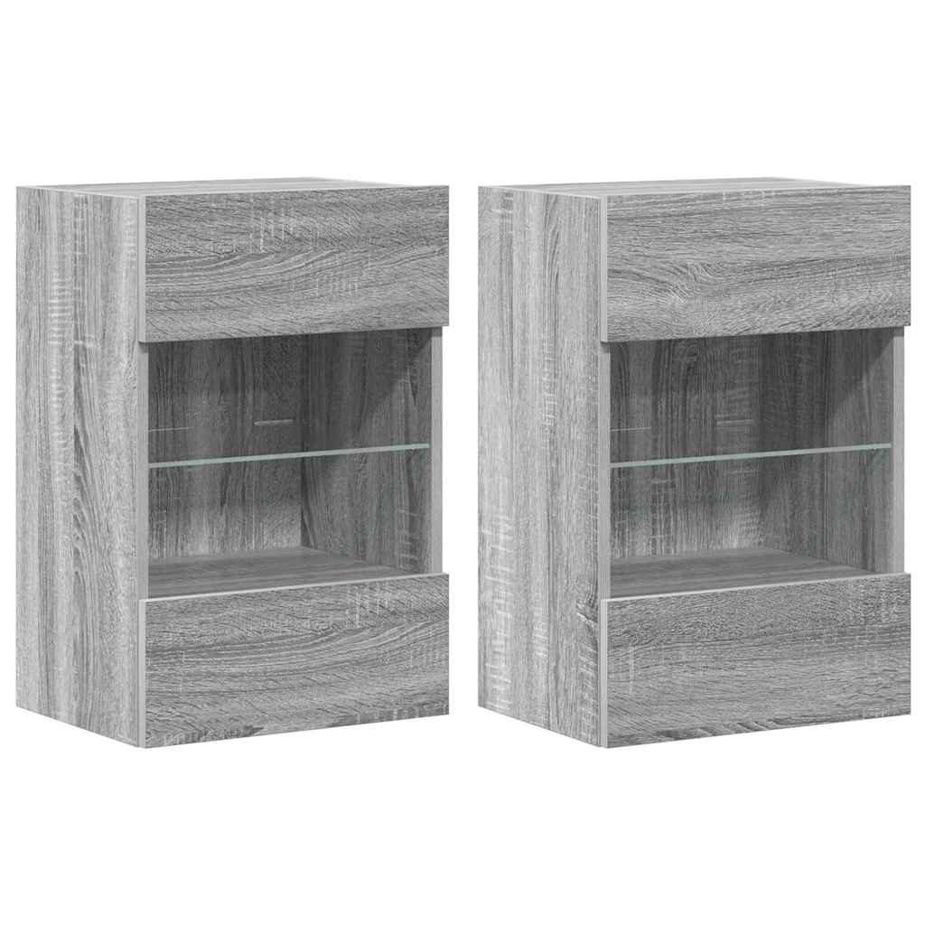 Mobili da parete con luci LED per TV 2pz Grigio Sonoma 40x30x60,5 cm