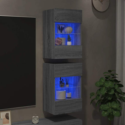Mobili da parete con luci LED per TV 2pz Grigio Sonoma 40x30x60,5 cm