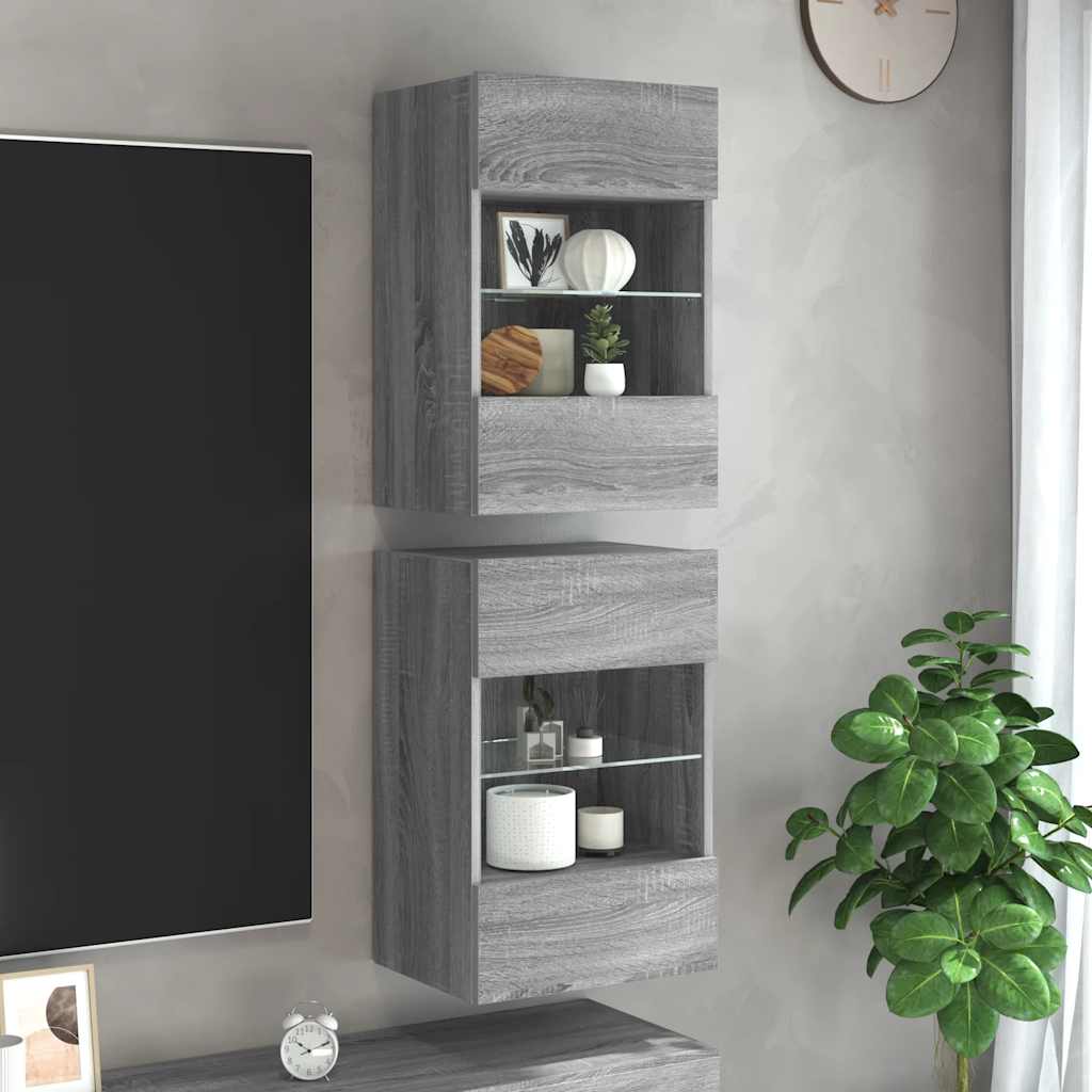 Mobili da parete con luci LED per TV 2pz Grigio Sonoma 40x30x60,5 cm