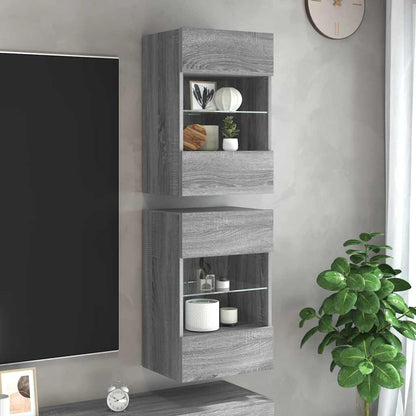 Mobili da parete con luci LED per TV 2pz Grigio Sonoma 40x30x60,5 cm