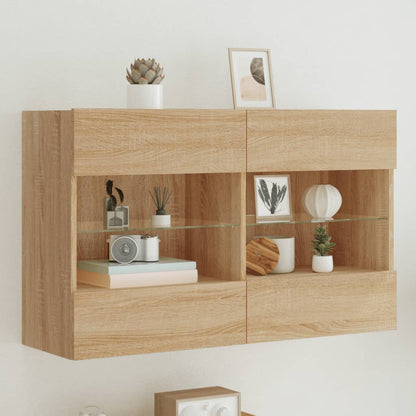 Mobile TV a Parete con Luci LED Rovere Sonoma 98,5x30x60,5 cm