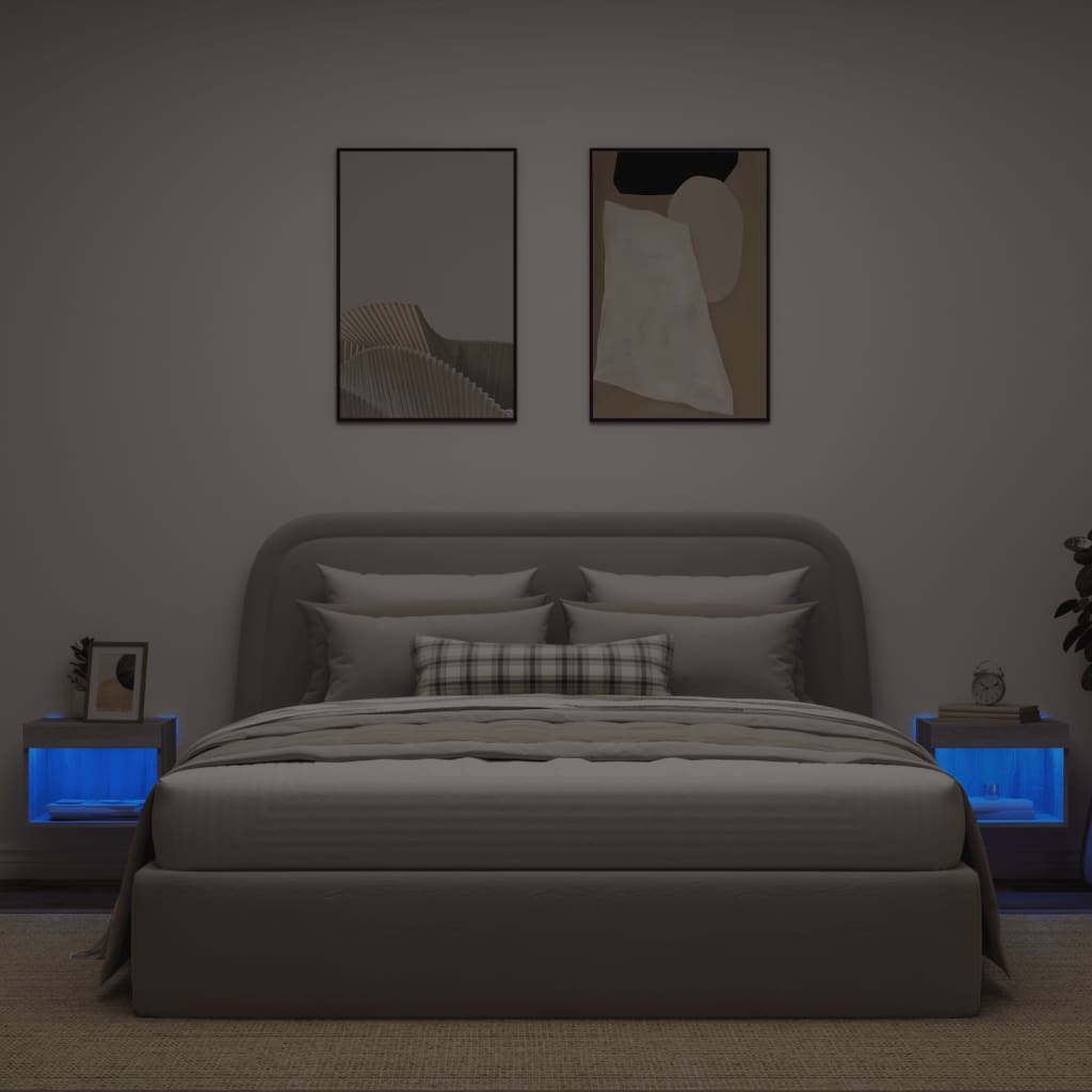 Comodini con Luci LED a Parete 2pz Grigio Sonoma