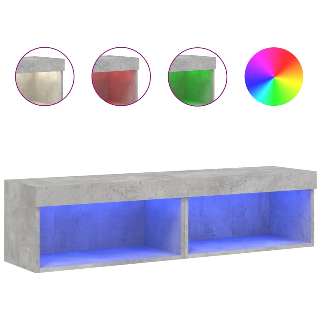 Mobili TV con Luci LED 2pz Grigio Cemento 60x30x30 cm