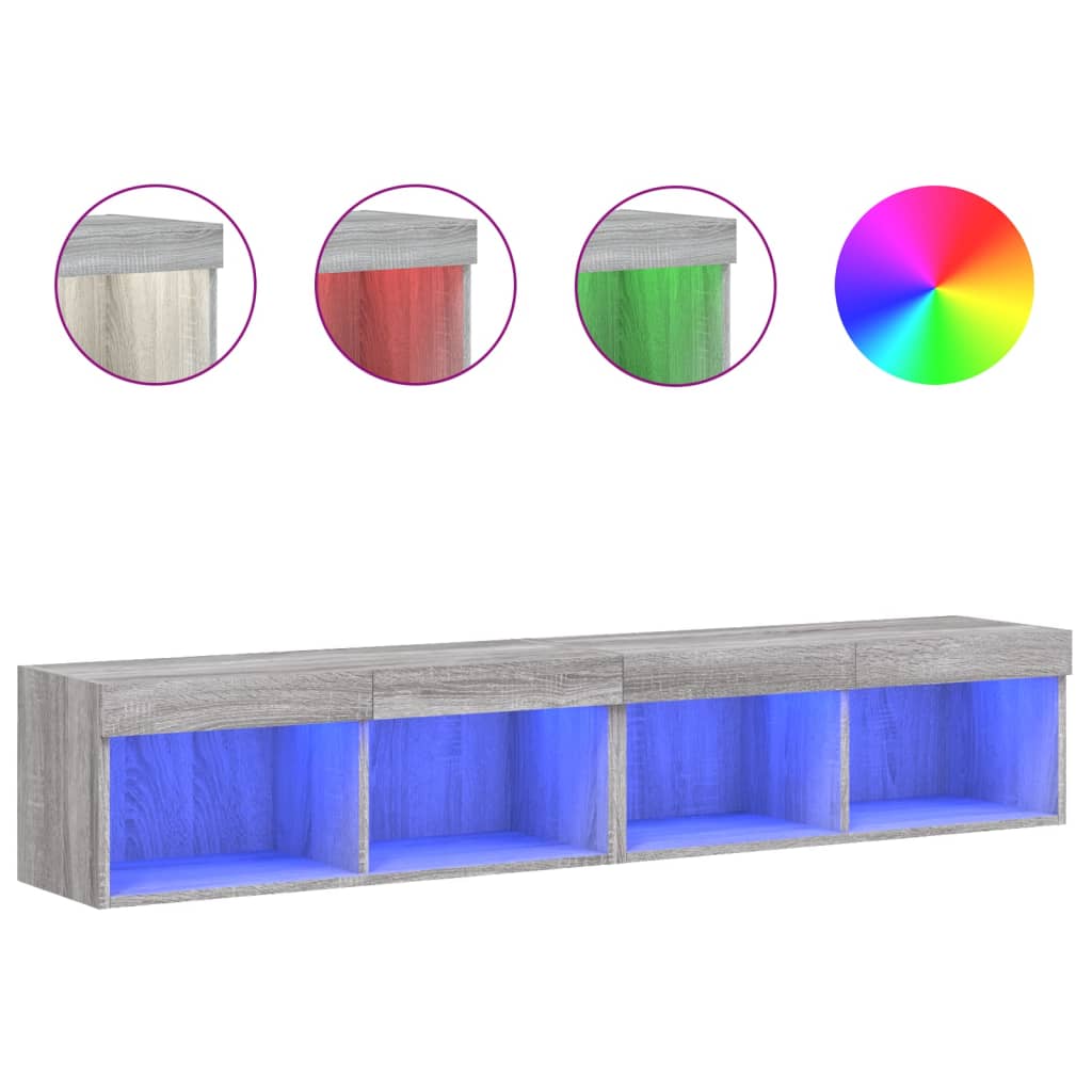 Mobili Porta TV con Luci LED 2 pz Grigio Sonoma 80x30x30 cm