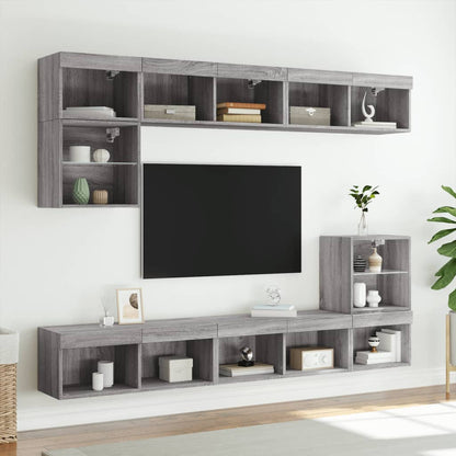 Mobili Porta TV con Luci LED 2 pz Grigio Sonoma 80x30x30 cm