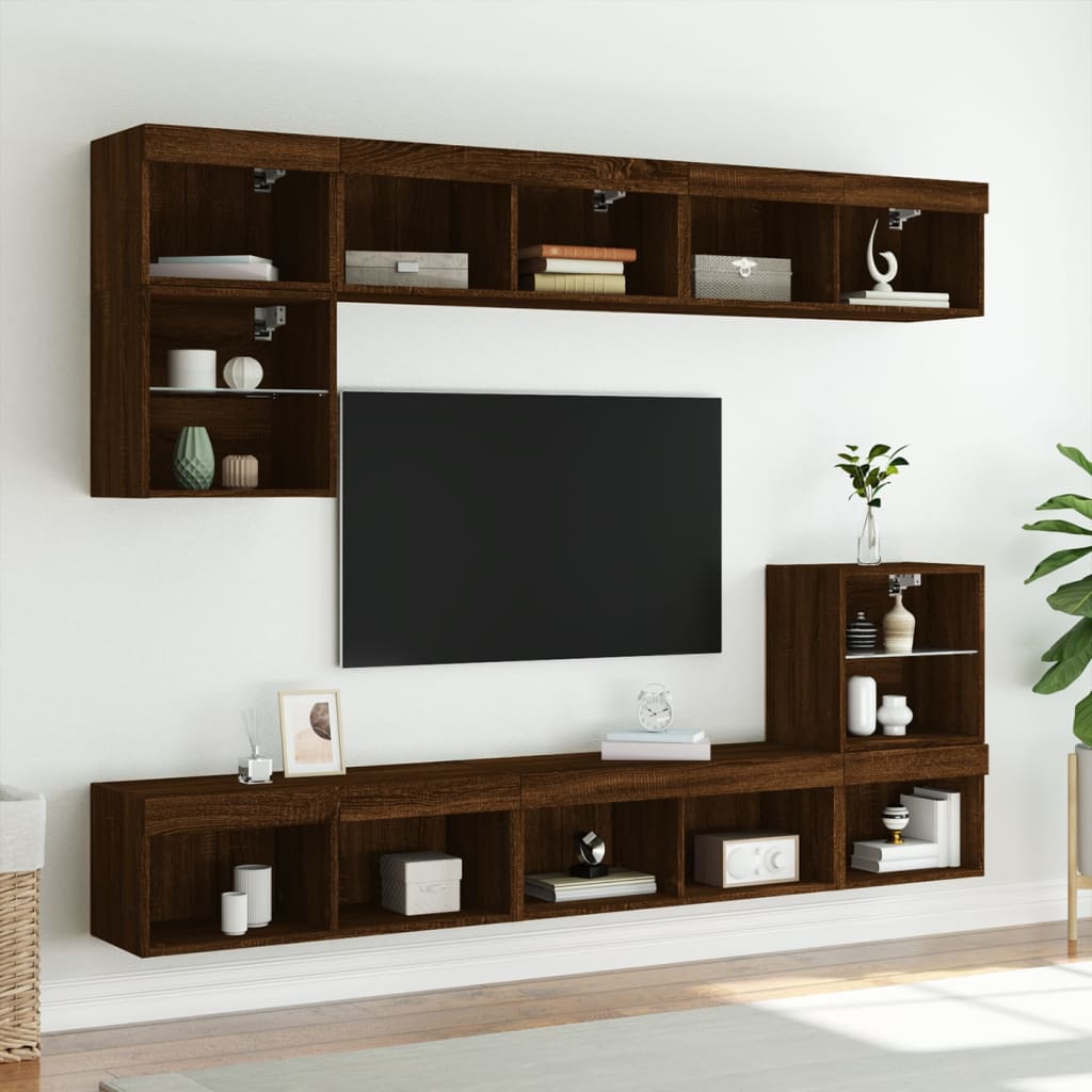 Mobili Porta TV con Luci LED 2 pz Rovere Marrone 80x30x30 cm