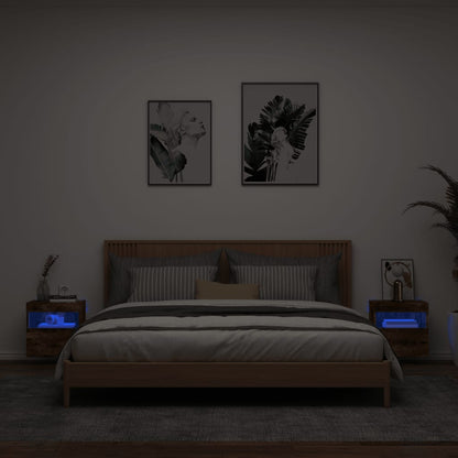 Mobili TV a Parete con Luci LED 2pz Rovere Fumo 40x30x40 cm