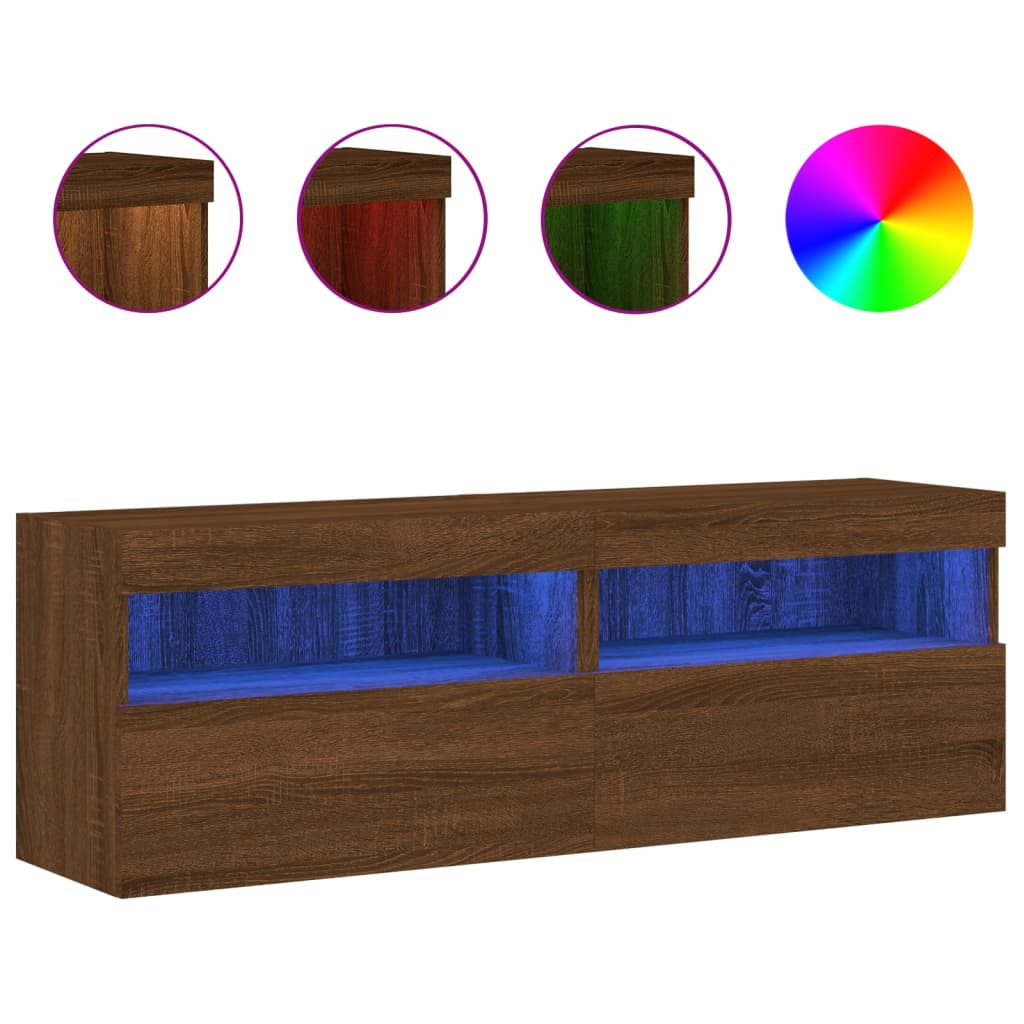 Mobili TV a Parete con Luci LED 2pz Rovere Marrone 60x30x40 cm