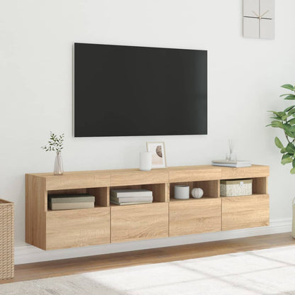 Mobili TV a Parete con Luci LED 2pz Rovere Sonoma 80x30x40 cm