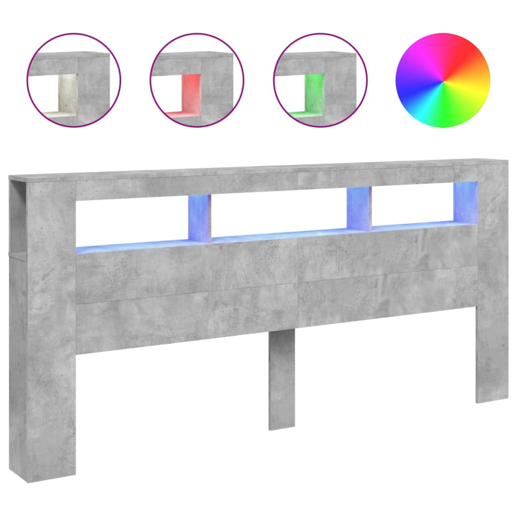 Testiera LED Grigio Cemento 220x18,5x103,5 cm Legno Multistrato
