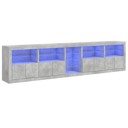 Credenza con Luci LED Grigio Cemento 283x37x67 cm
