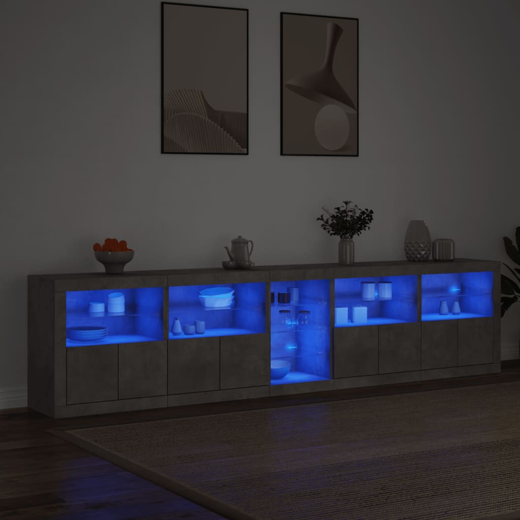 Credenza con Luci LED Grigio Cemento 283x37x67 cm