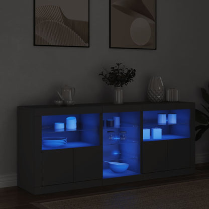 Credenza con Luci LED Nera 162x37x67 cm