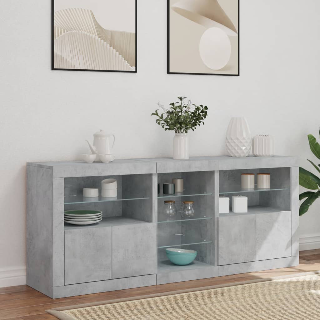 Credenza con Luci LED Grigio Cemento 162x37x67 cm