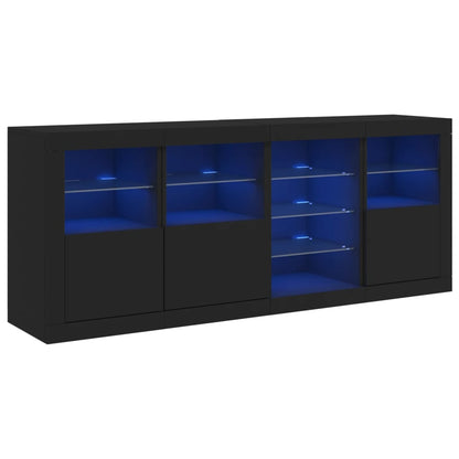 Credenza con Luci LED Nera 164x37x67 cm
