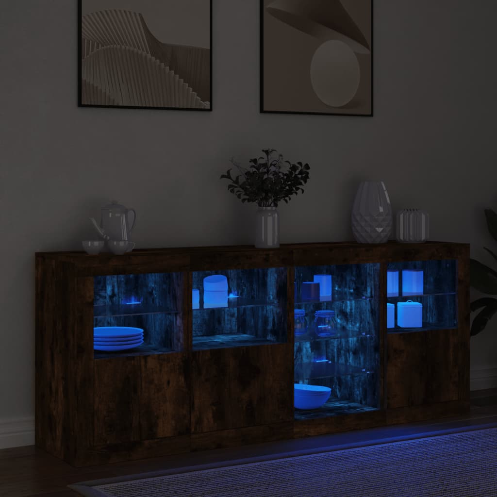 Credenza con Luci LED Rovere Fumo 164x37x67 cm
