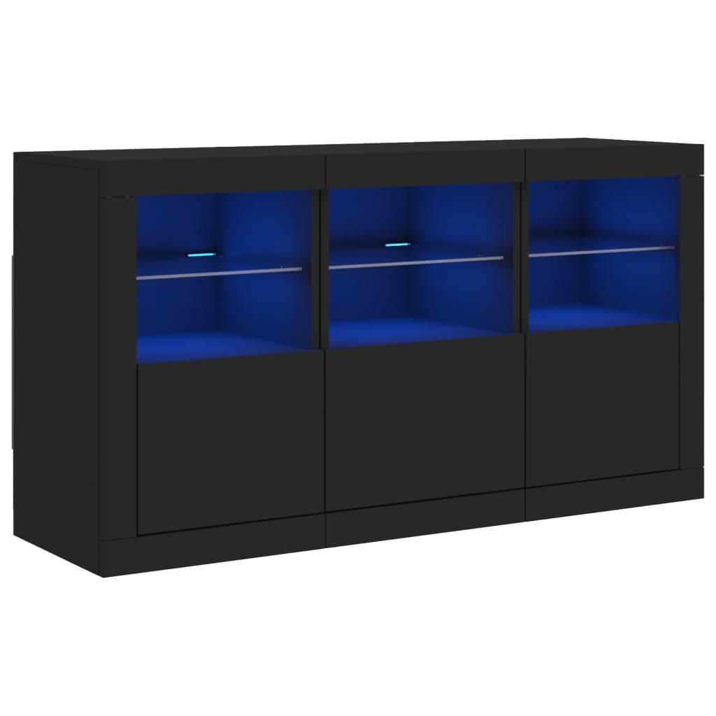 Credenza con Luci LED Nera 123x37x67 cm