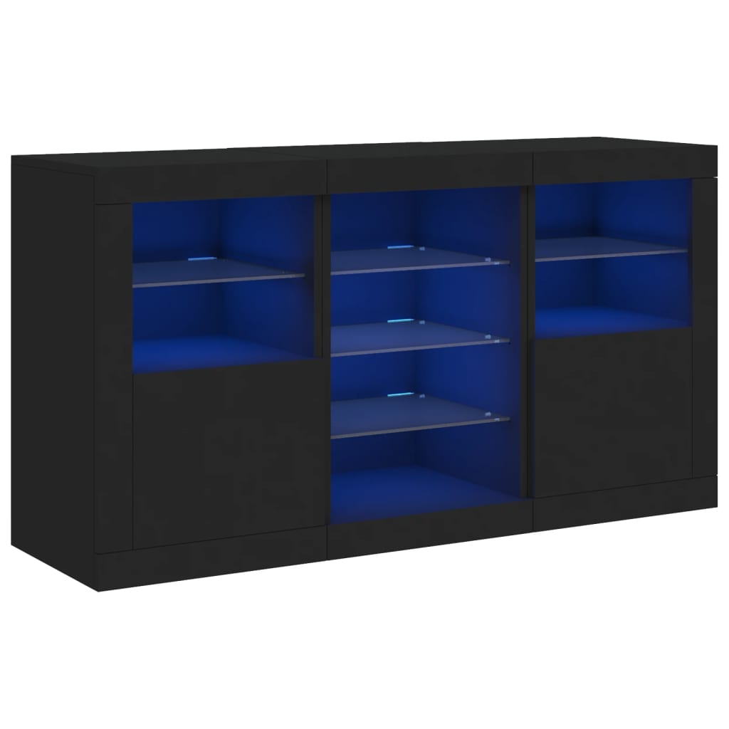 Credenza con Luci LED Nera 123x37x67 cm
