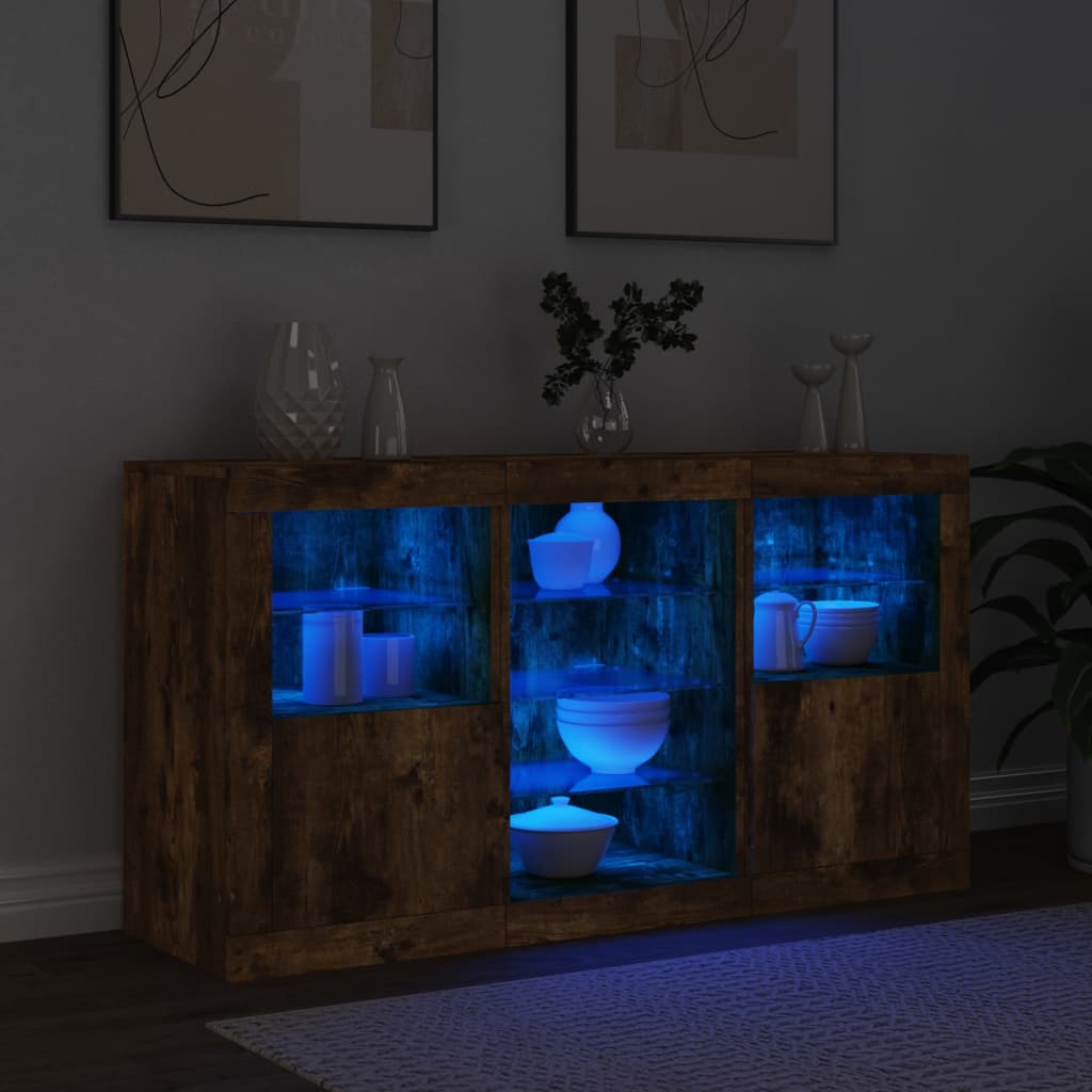 Credenza con Luci LED Rovere Fumo 123x37x67 cm
