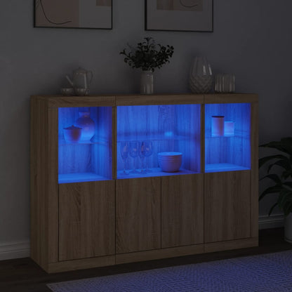 Credenze con Luci LED 3 pz Rovere Sonoma in Legno Multistrato