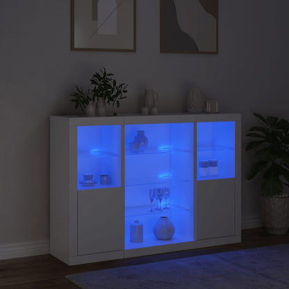 Credenze con Luci LED 3 pz Bianche in Legno Multistrato