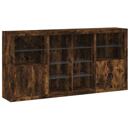 Credenza con Luci LED Rovere Fumo 202x37x100 cm