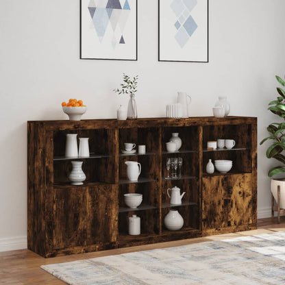 Credenza con Luci LED Rovere Fumo 202x37x100 cm