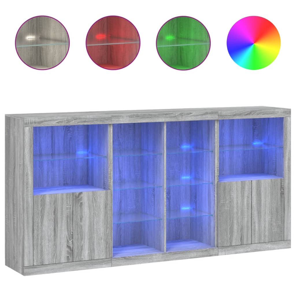 Credenza con Luci LED Grigio Sonoma 202x37x100 cm
