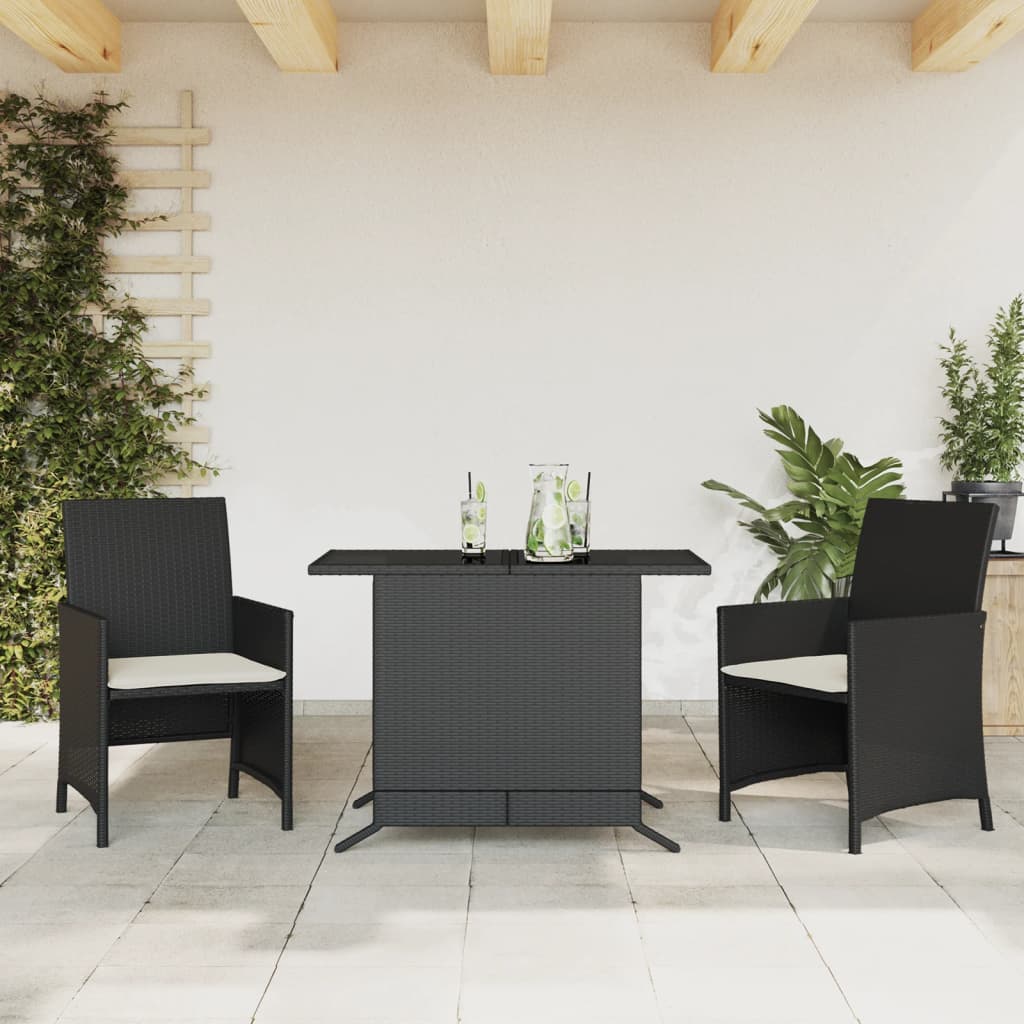 Set da BistrÃ² 3 pz con Cuscini Nero in Polyrattan