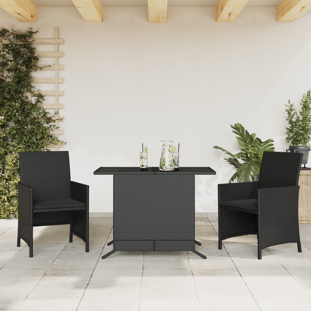 Set da BistrÃ² 3 pz con Cuscini Nero in Polyrattan