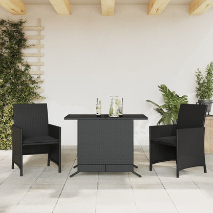 Set da BistrÃ² 3 pz con Cuscini Nero in Polyrattan